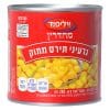תיאור לתמונה: קופסת פח של תירס מתוק מסוג "יליפוד", עם כיתוב בעברית שמציין את תוכן הקופסה ומשקל של 285 גרם.