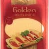 תיאור ALT: עטיפת מוצר גבינה פרוסה מסוג "Golden" עם פרוסות גבינה, מתחתיהן עלי חסה ועגבניות. על העטיפה כתובים המילים "פרוסות צהובות" ו-"מכיל סידן". משקל: 400 גרם.