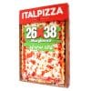קופסת פיצה קפואה של ITALPIZZA, עם הכיתוב "26x38 Margherita" וכתוביות בעברית.