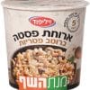 קופסה של ארוחת פסטה ברוטב פטריות של מותג "יליפוד". על הקופסה כתוב "5 דקות", וישנם איורים של פטריות.