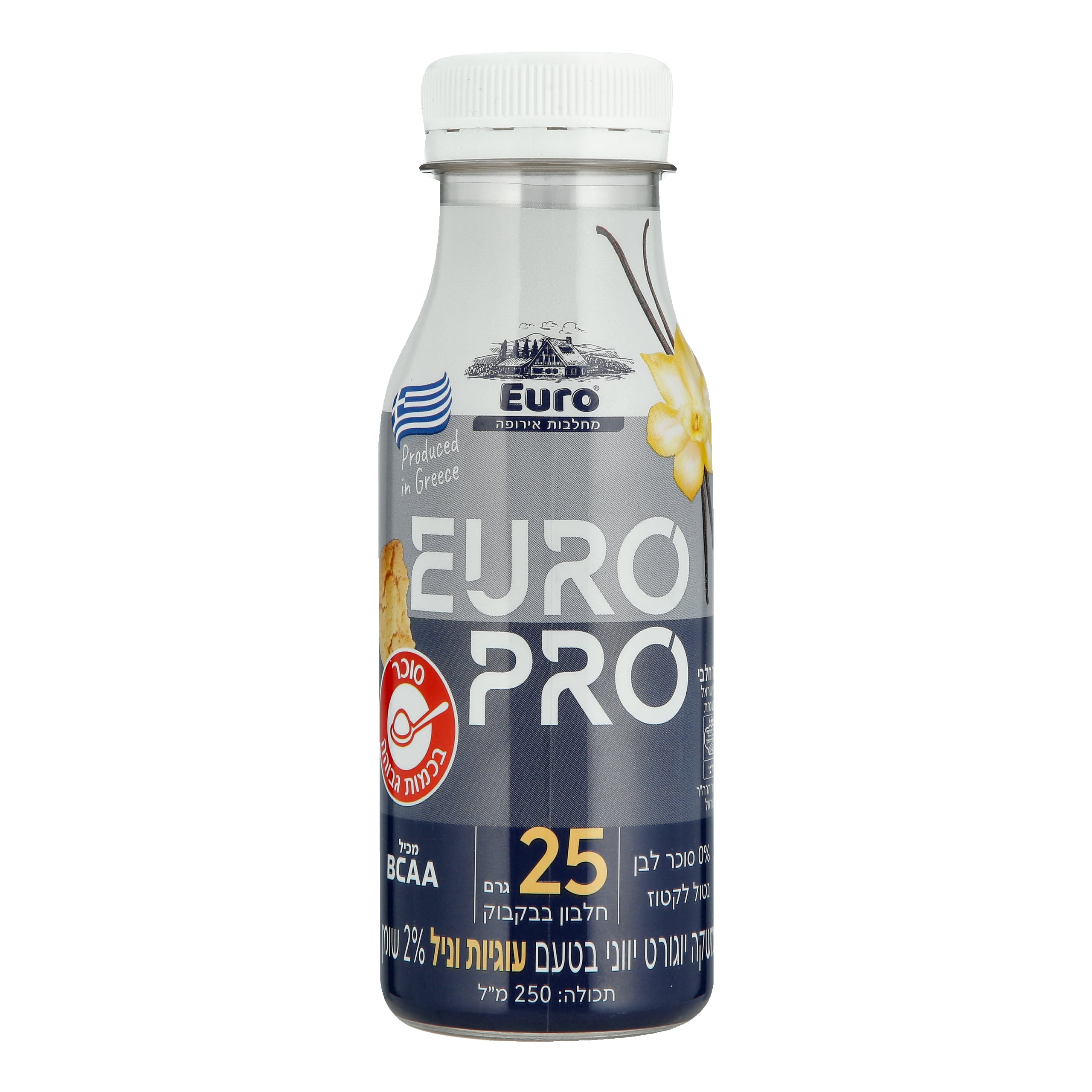 משקה יוגורט פרו יווני בטעם עוגיות וניל 2% שומן 250 מ"ל